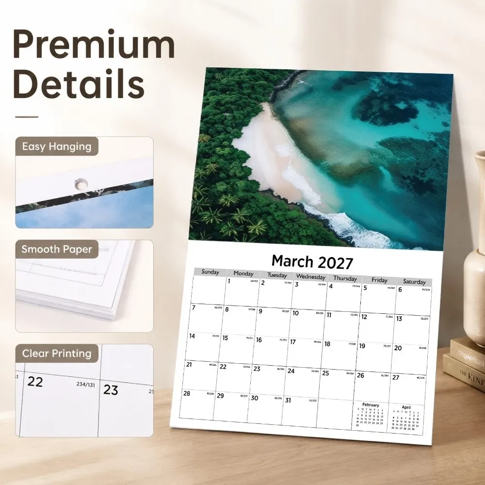 Portable 2027 English Wall Calendar 12-Month Monthly Planner Monthly Planner Calendar Thick Paper To Do List Hanging Calendar