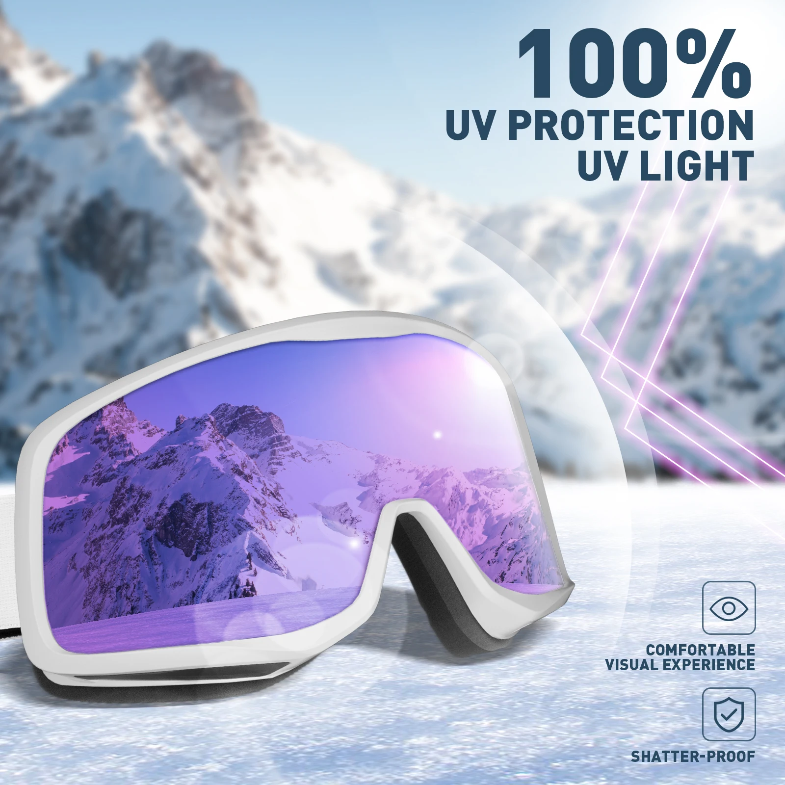 Kapvoe Occhiali da neve fotocromatici Occhiali da sci Lenti antiappannamento Protezione UV400 Uomo Donna Occhiali da sci Occhiali per sport invernali