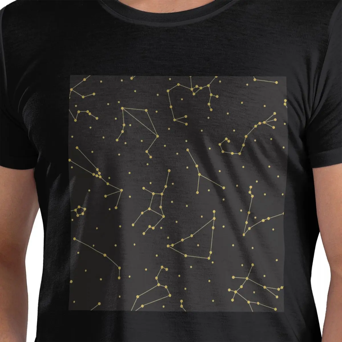 

Ночное небо, золотые небесные звезды, зодиакальные созвездия, футболка из 100% хлопка, мужские классические футболки, мужские футболки с круглым вырезом и коротким рукавом, S-6XL