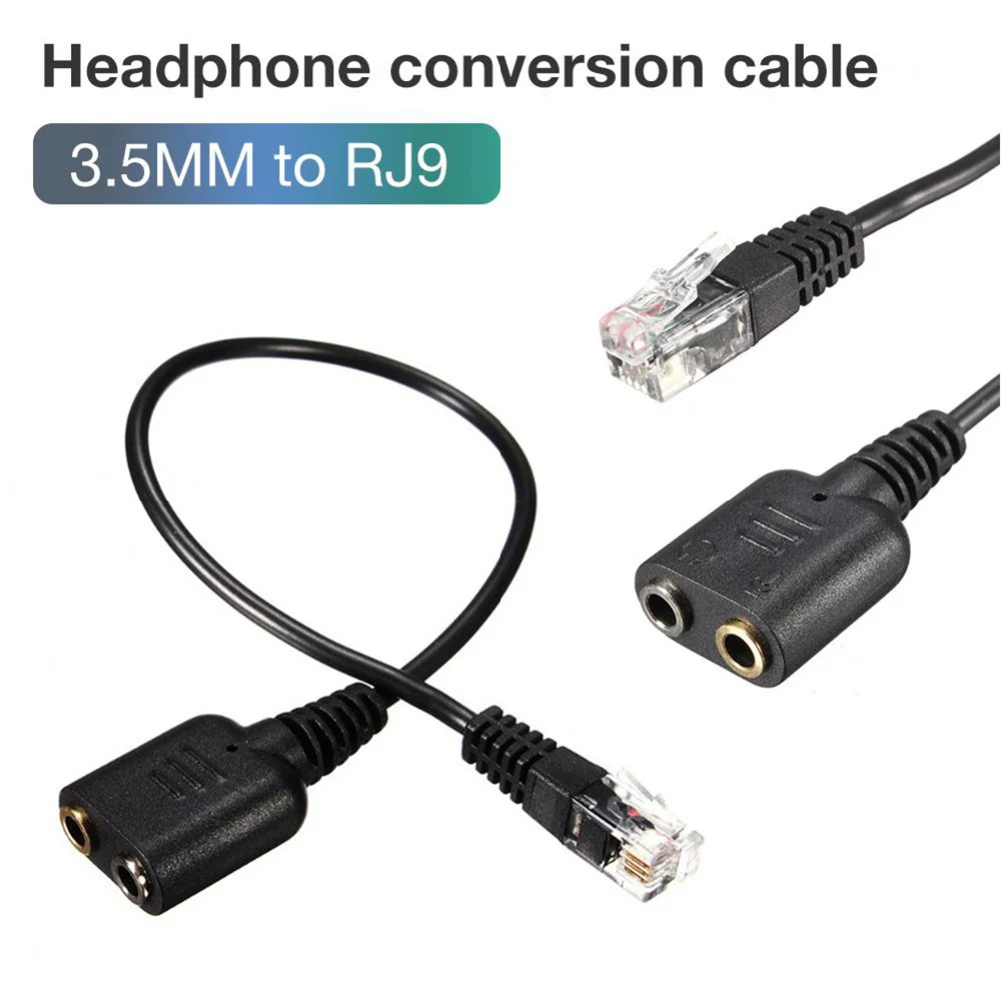 Kabel konverter adaptor steker RJ9 perempuan ke laki-laki Jack Audio 3.5mm ganda untuk PC komputer Headset perangkat telepon