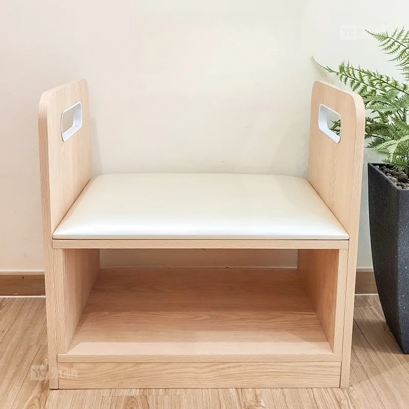 Stool with Storage，2-Tier Entryway Bench with Cushion, Sturdy Shoe Cabinet for Elderly, Space-Saving Hall Tree with Padded Seat