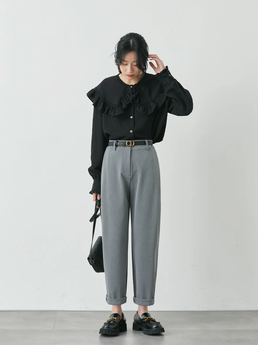 Nolila High Waist Straight Leg Casual Pants Floor-Length Cuffed Slimming Effect Korean Sle Premium Quali Polyester Cotton...