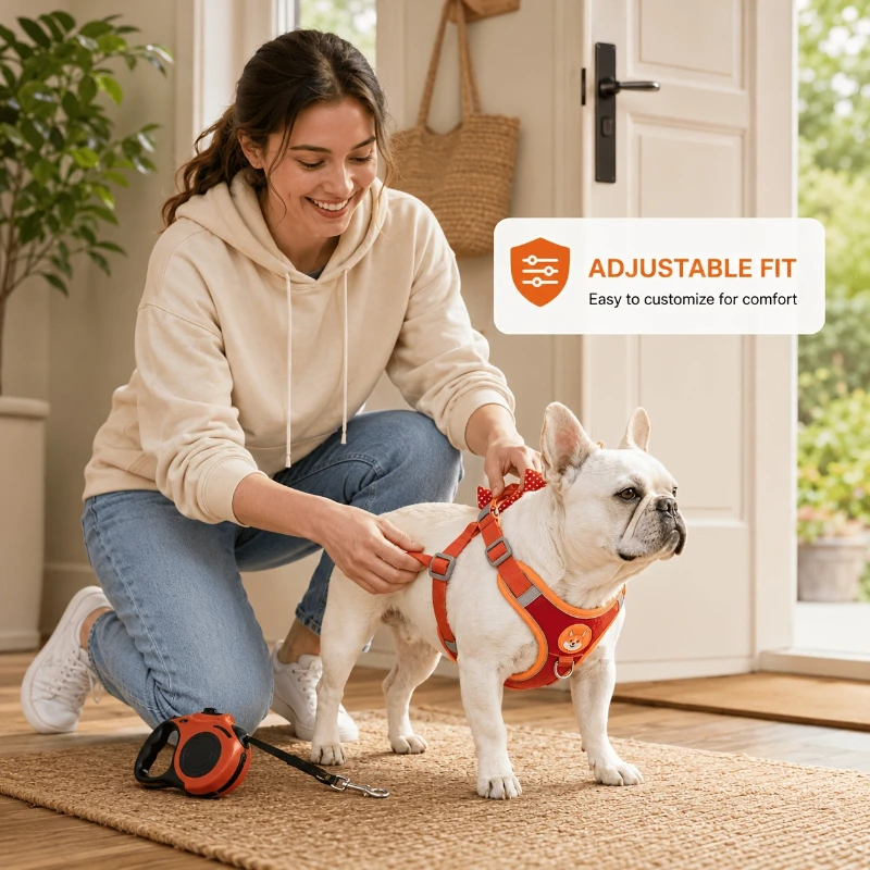 Small and Medium-sized Dogs and Cats Reflective Harness Set Harness Traction Rope Retractable Traction Rope Adjustable Harness