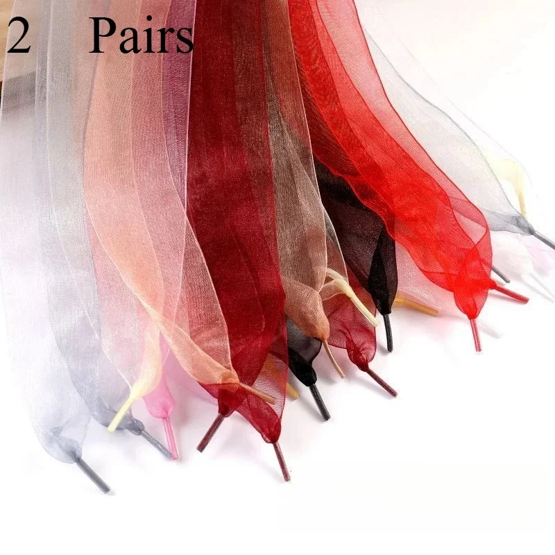 

2pairs 4CM Width Flat Silk Shoelace Chiffon Yarn Shoelaces Sneakers Rope Shoe Laces for Shoes 120/140/160CM Shoes Accessories