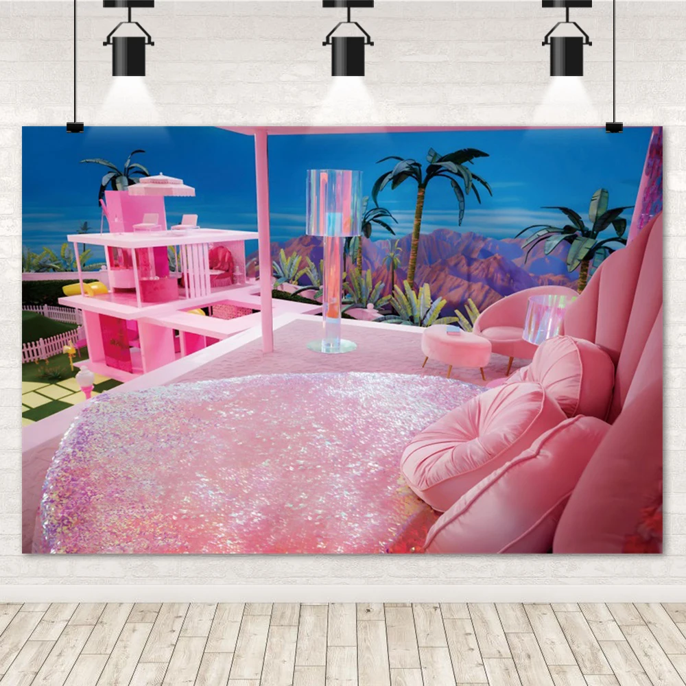 Barbie Scene Birthday Decoration Backdrop Photo Background For Photography Baby Shower Girl Princess Decors Props Photozone