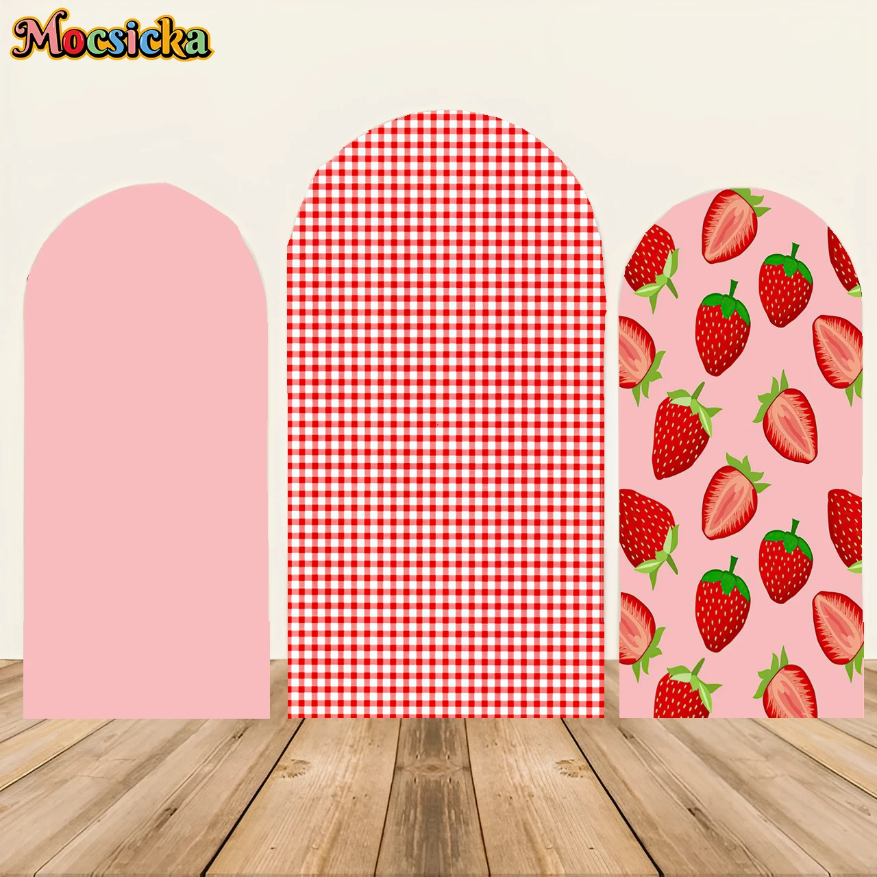

Mochicka Custom Double-Sided Arch Cover Photo Backdrop Personalized Strawberry Baby Shower Photography Birthday Party Background