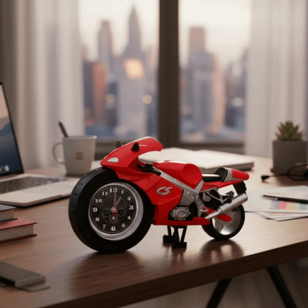 Portable Cartoon Motorcycle Alarm Clock Silent Movement Drop-proof Bedhead Alarm Clock Plastic Desktop Clock Study Room