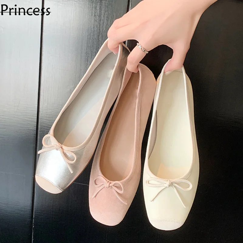 

2024 Summer New Round Toe Shallow Mouth Single Sweet Bow Flat Bottom Ballet Grandma Shoes Girl