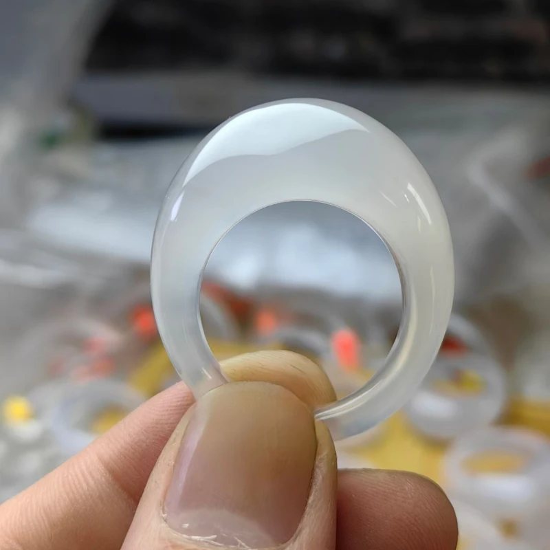 Natural Brazilian Agate Handmade Goose Head Ring Plain Circle Wide Version Closed Fashion Simple Men and Women Accessories Gift
