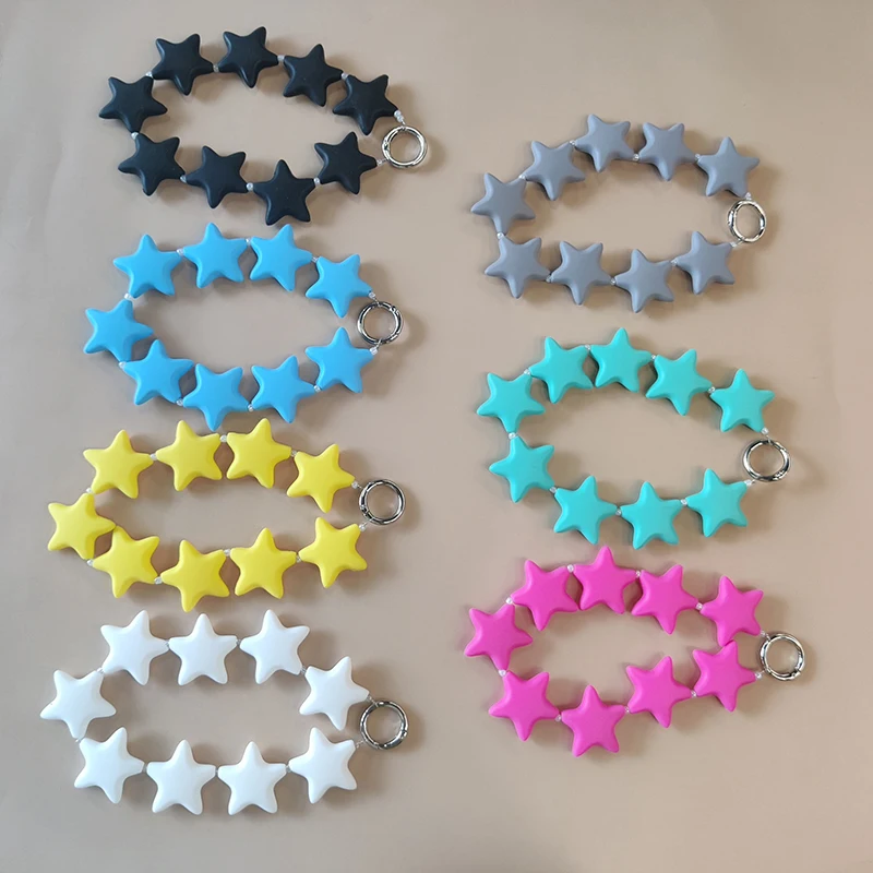 1PC Waist Hanging Five Pointed Star Keychain Colorful Big Silicone Strap Phone Strap Star Contrasting Fashion Accessories