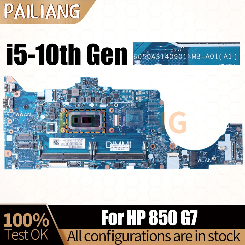 Test For HP EliteBook 850 G7 Laptop Motherboard 6050A3140901 i5-10th Gen CPU M05248-601 M05246-601 M05246-001 Notebook Mainboard