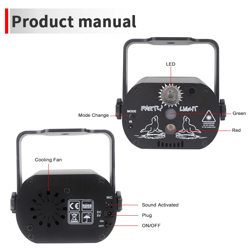 WZSTAR DC5V LED RGB Lâmpada de discoteca Controle Remoto Som ativado DJ Luzes de Natal internas/externas Presentes de Natividade para crianças