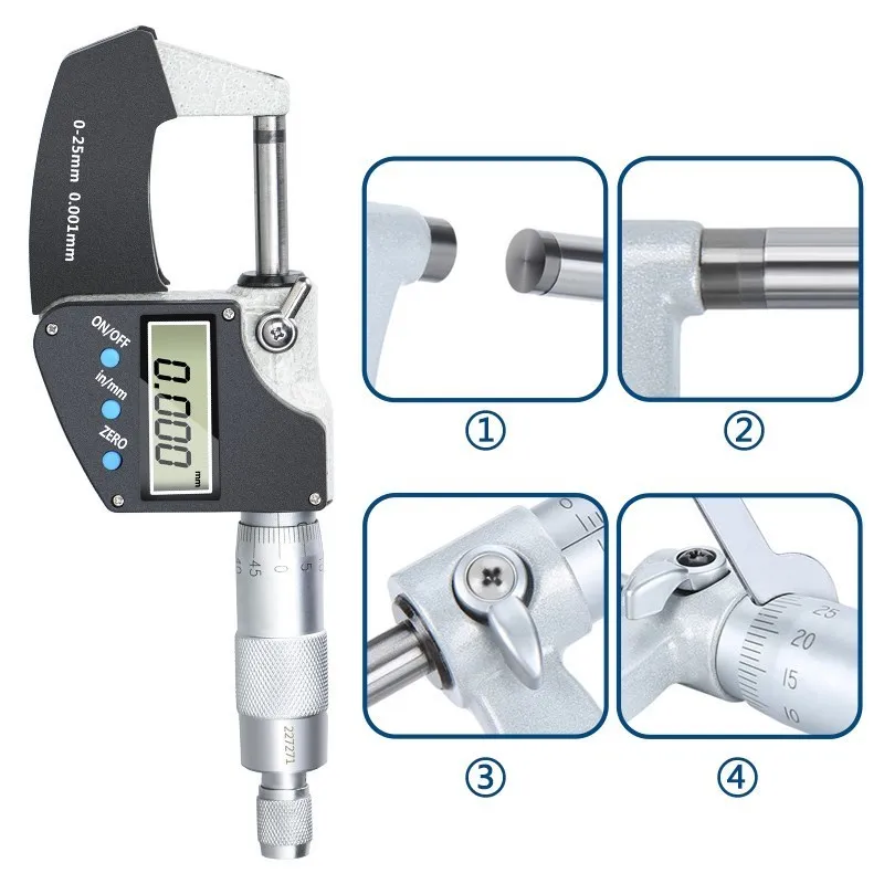  Micrometer Digital Caliper 0.001mm Electronic Outside Micrometer with LCD Screen Gauge Measuring Tools 0-25/50/75/100mm