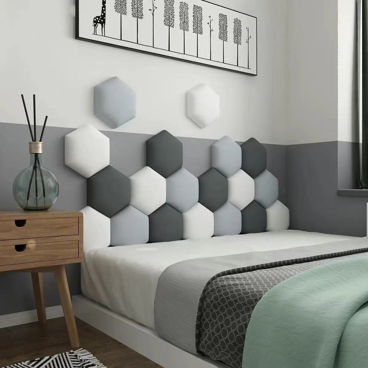 Panneau mural hexagonal adhésif pour lit et sauna, style nordique, décoration de chambre d\'enfant, 90 cm, 135 cm, 145 cm, 150 cm, 160cm