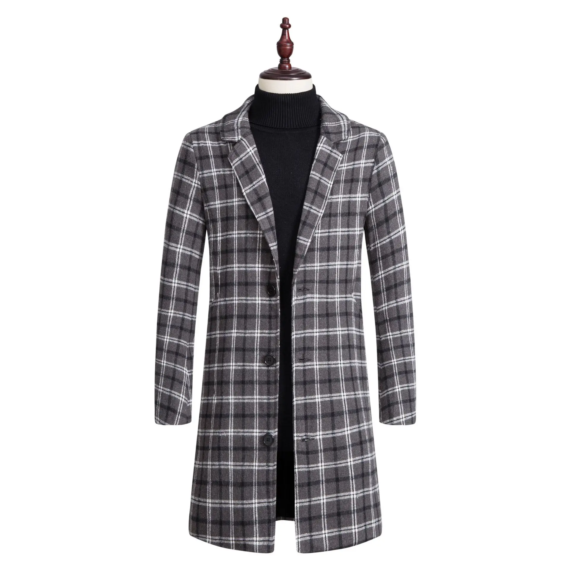 

202 Men's Single-Breasted Mid-Length Lapel Trench Coat Casual Sle Pure Color Flip-Collar Windbreaker for Autumn Season