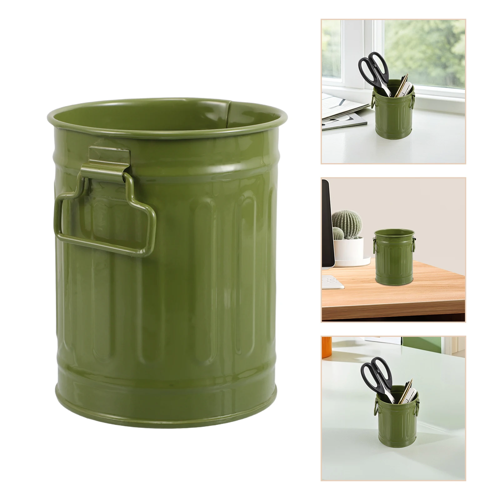 

Iron Pen Holder Creative Garbage Container Green Pencil Desktop Decorations Metal Car Trash Can