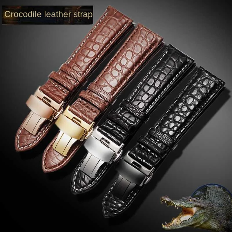 High quality Double sided crocodile skin leather band for brand Wrist watch straps 18mm 19mm 20mm 21mm 22mm for men's bracelet