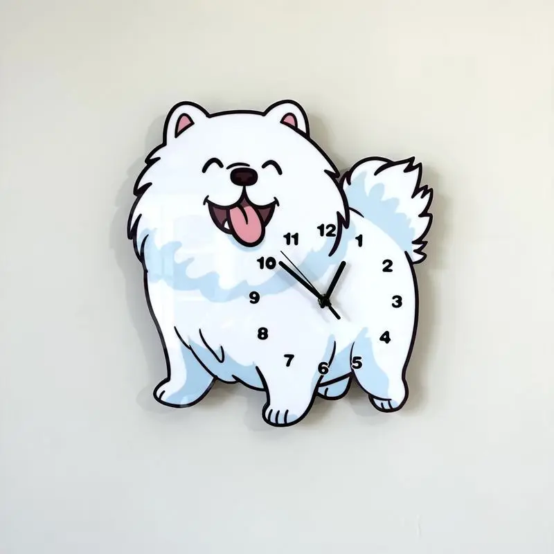 Cartoon Creative Samo Dog Decoration Wall Hanging Clock Pet Store Children's Room Quiet Cute Clock Hanging Clock