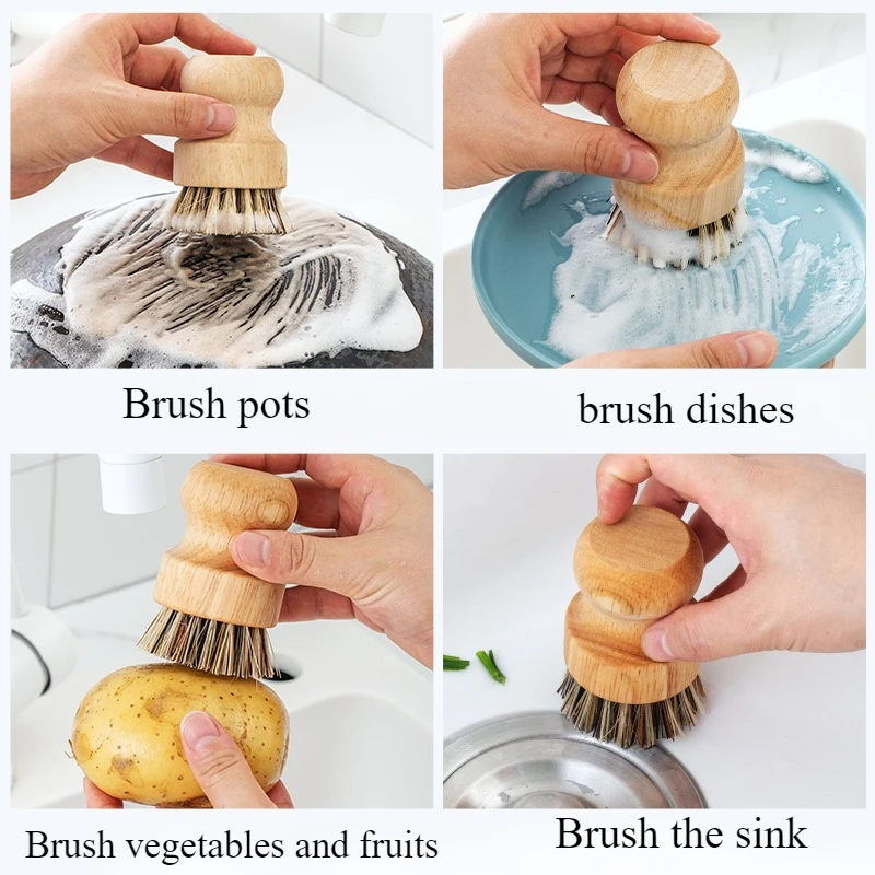 2pcs/set Kitchen Cleaning Brush Wooden Dish Brush with Natural Sisal and Coconut Durable Portable Eco Friendly Zero Waste