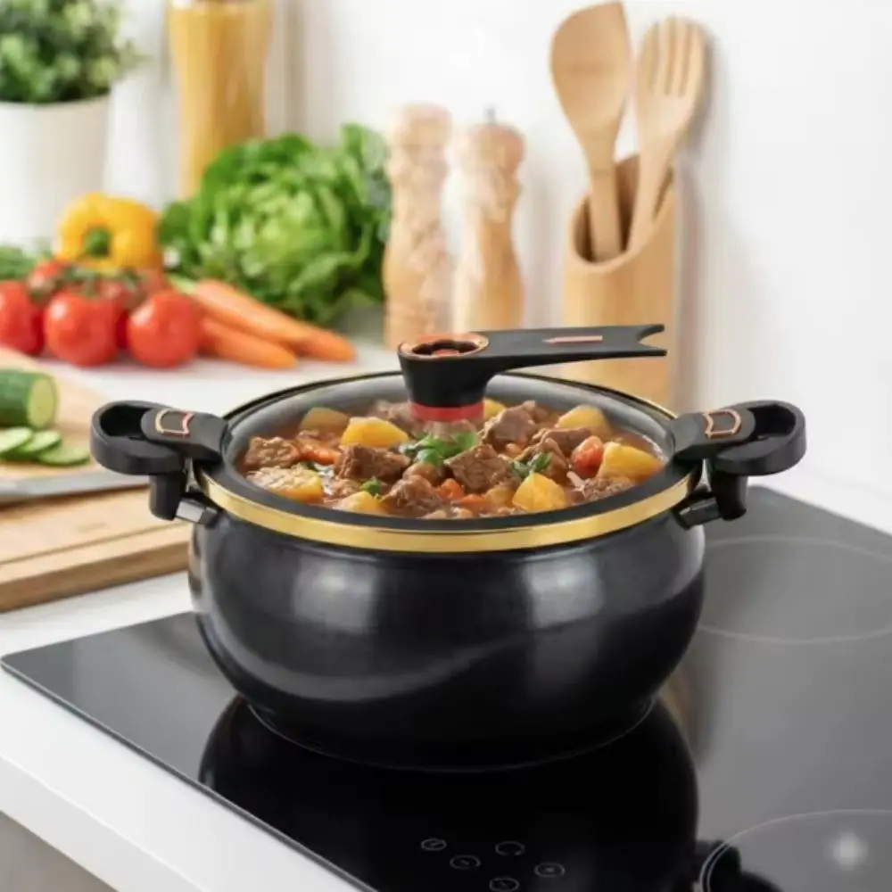 

Practical 7 L Chubby Micro-Pressure Pot Non-Stick Large Capacity Stew Pot Universal Visible Cover Simmering Pot Induction Cooker