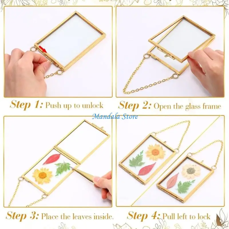 U2JC 2Pcs Square Metal Glass Photo Frame Wall Hanging Dried Flower Display Holder Case For Pressed Flower and Home Decoration