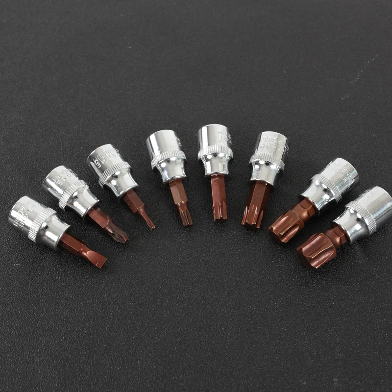 1~8Pcs 3/8-Inch Drive Bit Sockets Torx T10/15/20/25/30/40 S2 Steel 6.3mm Length Silver Tone DIY Automotive Repairs Hand Tool