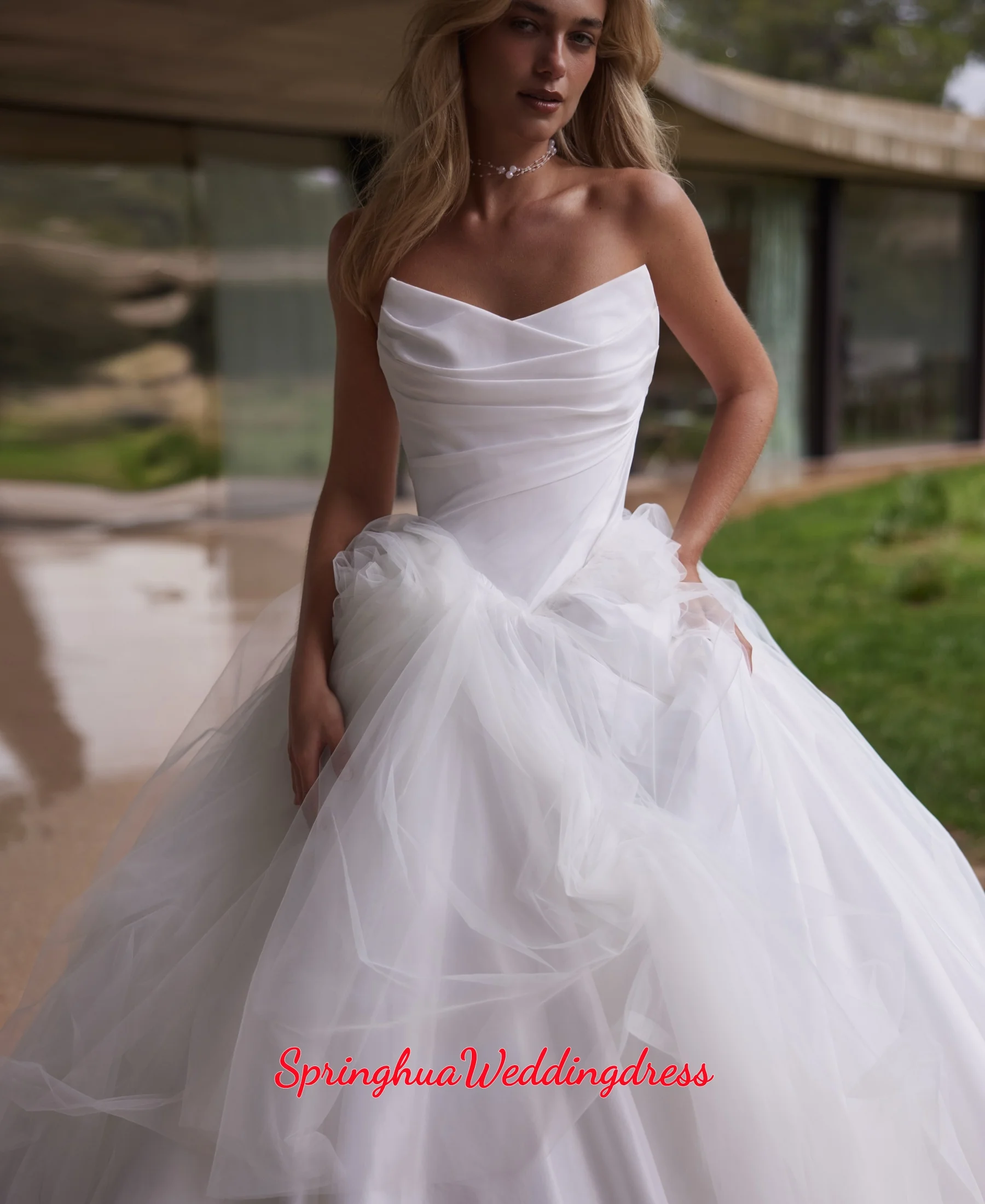 Customized Sweetheart A-Line Wedding Dress Elegant Sleeveless Bride Gown Princess Party Vestidos de Noiva