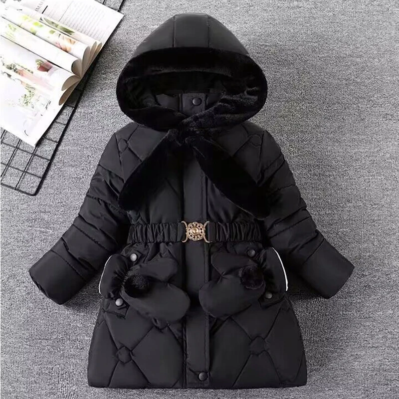 6 7 8 9 10 11 12 Years Winter Girls Jacket Fur Collar Keep Warm Fashion Princess Coat Hooded Zipper Girls Outerwear Kids Clothes