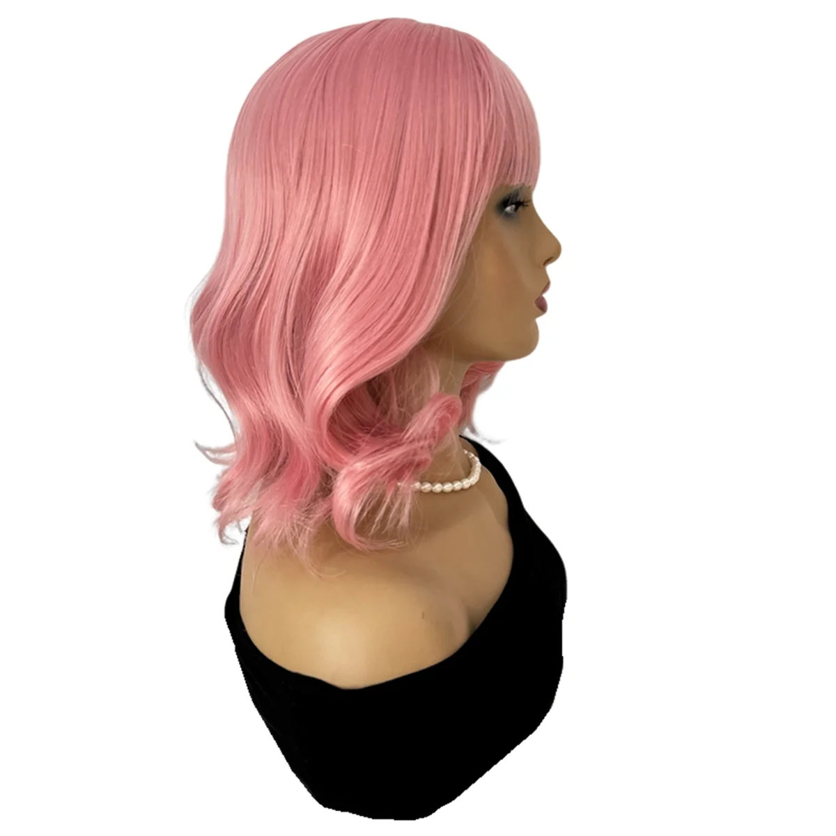 WIND FLYING Women Girls Short Volume Bobble Head Wave Wig Pink Heat Resistant Rose Mesh Elegant Fashion Wigs