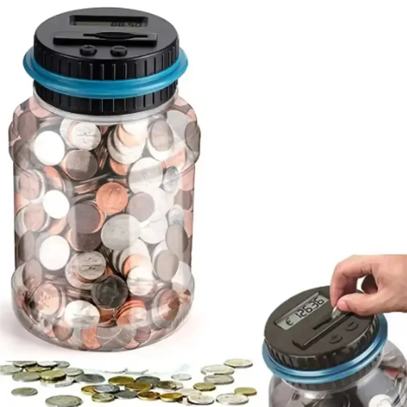 ABUI-LED Display Intelligent Counting Coin Bank Bucket Coin Storage Box Coin Counter Gift For Pound Dollar Euro Coins