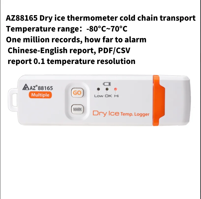 AZ88165 Thermomètre à glace carbonique L'enregistreur de température USB de transport de la chaîne du froid génère automatiquement une température de PDF-80 °C à 70 °C