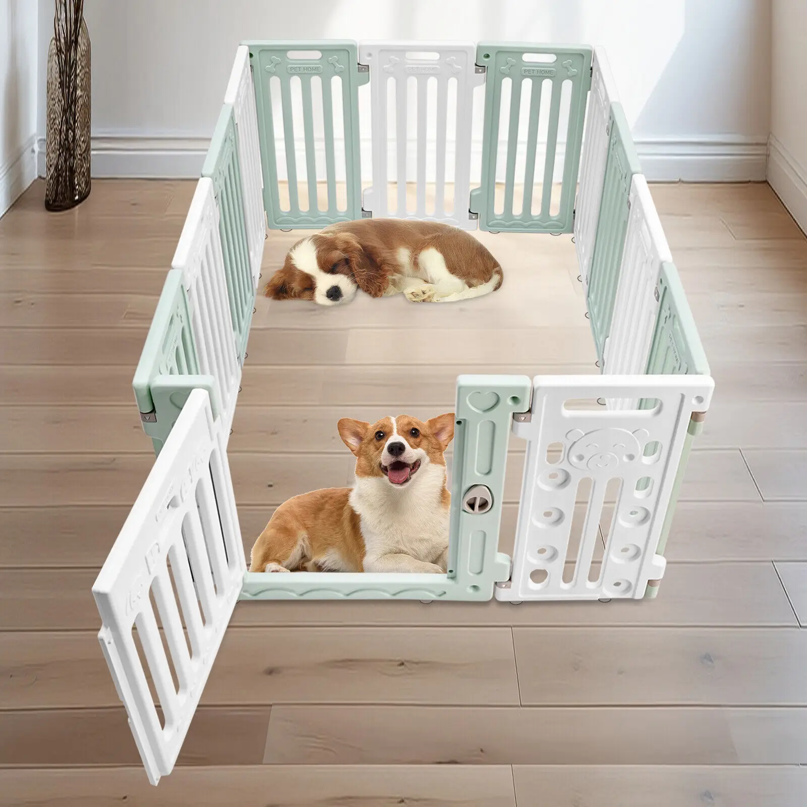 

11 HDPE Panels Pet Barrier Playpen Exercise Pen Pet Safety Dog Cat Fences With Door Indoor