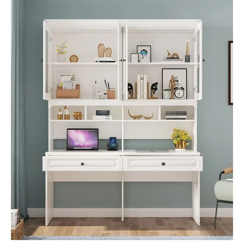 White double desk bookcase bookshelf integrated table simple household computer desk desktop writing study table