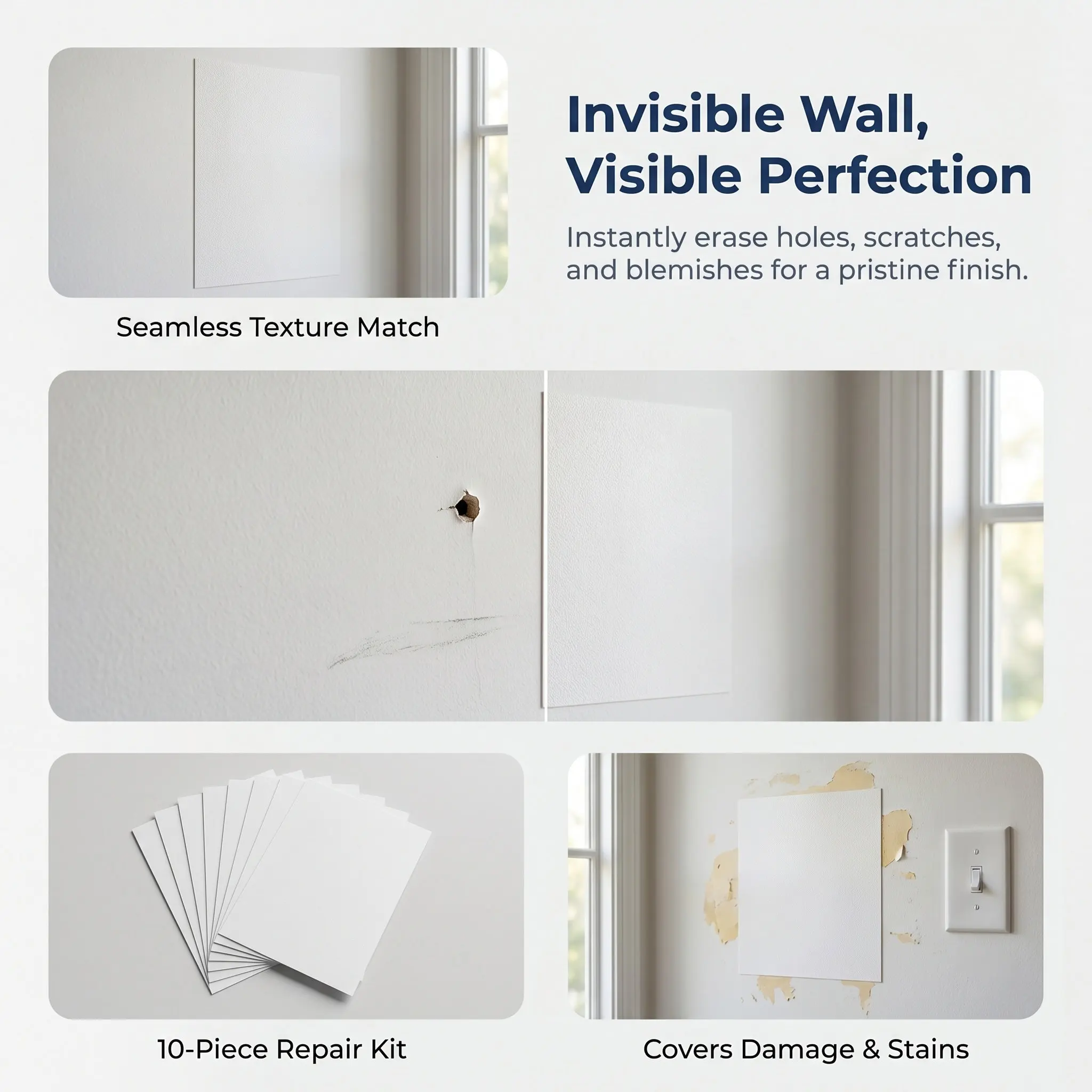 10Pcs Self Adhesive Vinyl Repair Patch Kit 6.3x4.8 Wall Repair Sticker for Siding Fence Wall Hole Cover Patch Hole Sticker