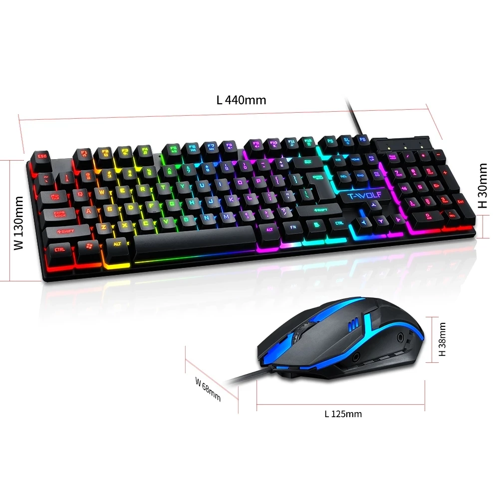 

USB Wired Gaming Keyboard and Mouse Set RGB Gamer Keyboard Mouse Combos Computer Keyboards LED Color Backlit Mechanical Feel RU