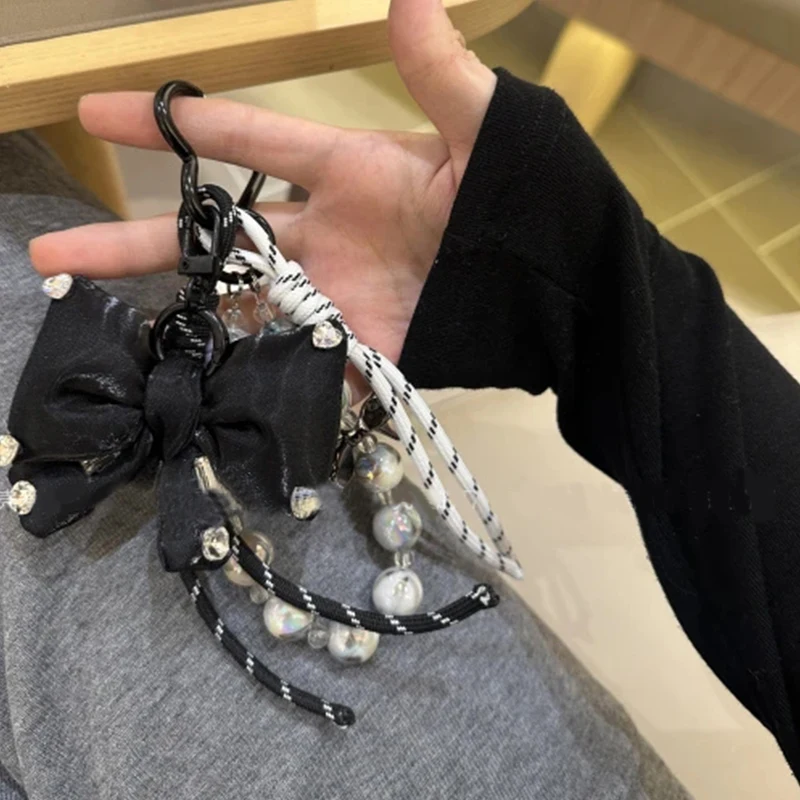 Original Series Bag Hanging, Original Design High-end Sense Complex Pendant, INS Metal Wind Bow Beaded Braided Rope Keychain