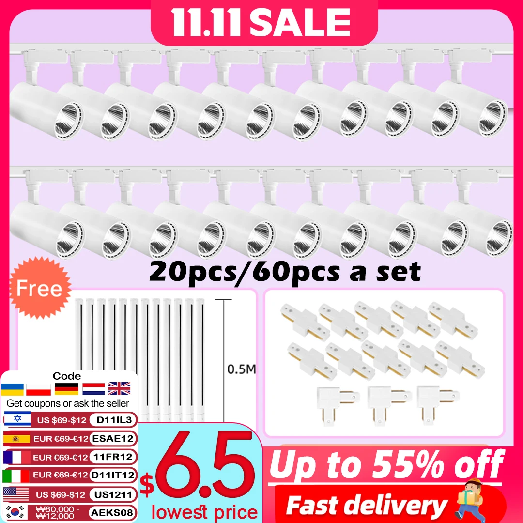 Track Light Kit Super Bright 220V Led Track Lighting Rail Lamp Led Spot Ceiling Wall Lamp Fixture for Store Home Kitchen Shop