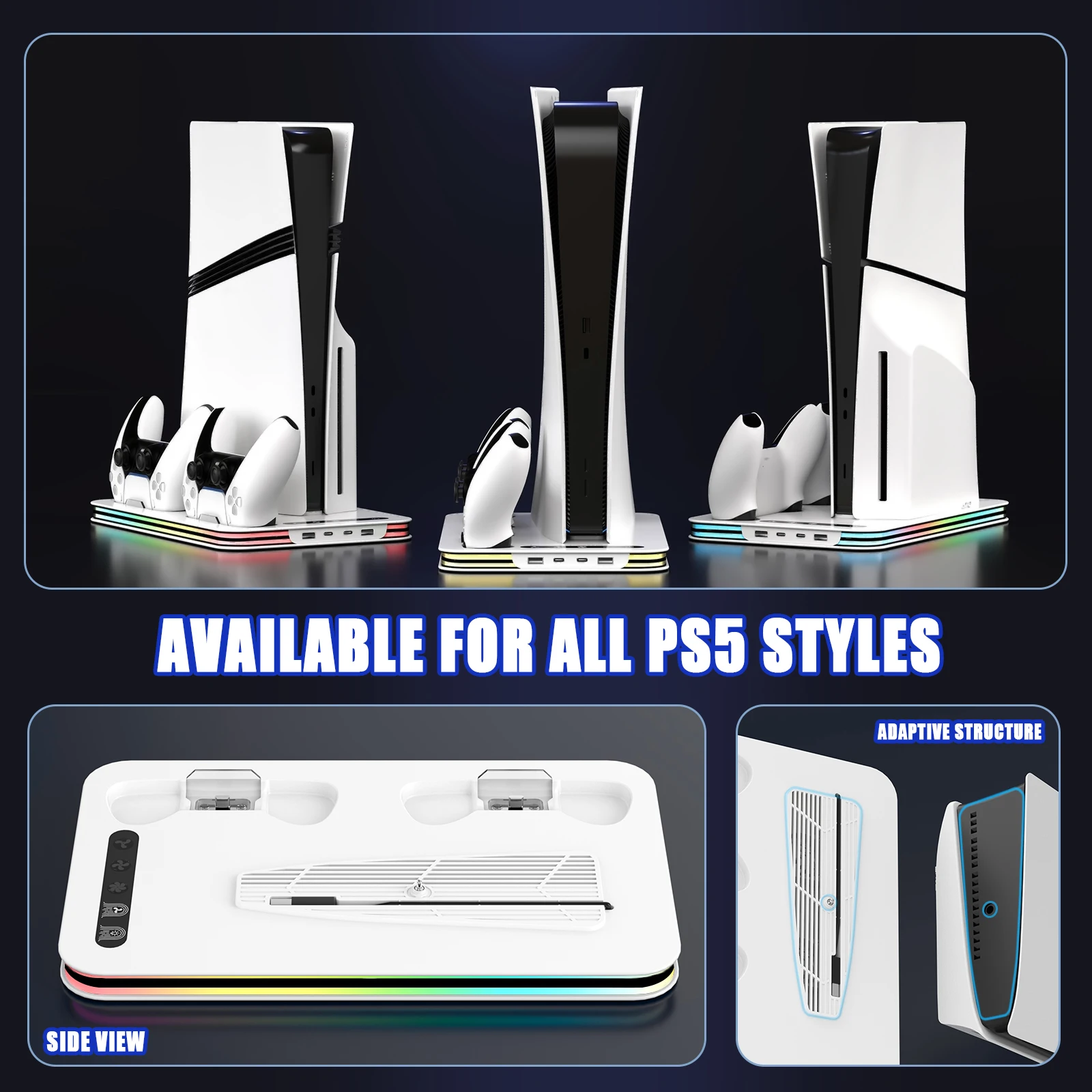 Подставка для Ps5/ps5 Slim/ps5 Pro с охлаждающей подставкой для хранения игровых дисков и зарядной станцией контроллера для Ps5 Вертикальная подставка-холодильник
