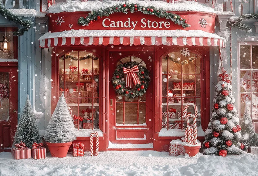 Mehofond Photography Background Christmas Candy Store Snowy Xmas Tree Kids Family Holiday Portrait Decor Backdrop Photo Studio