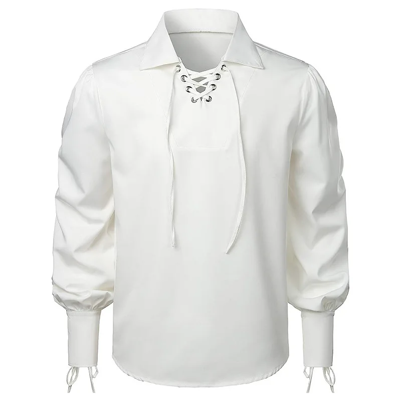 Viking Renaissance Style Lace-Up Shirt — Suitable for Mercenaries, Halloween, and Scottish Men's Attire view 6