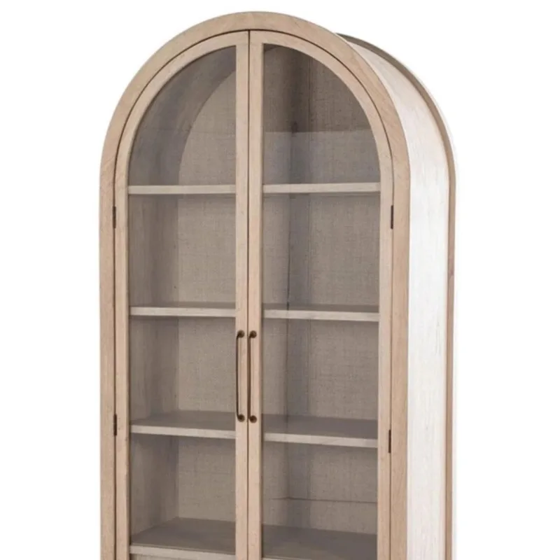 

French solid wood bookcase living room simple modern glass door arched decorative cabinet