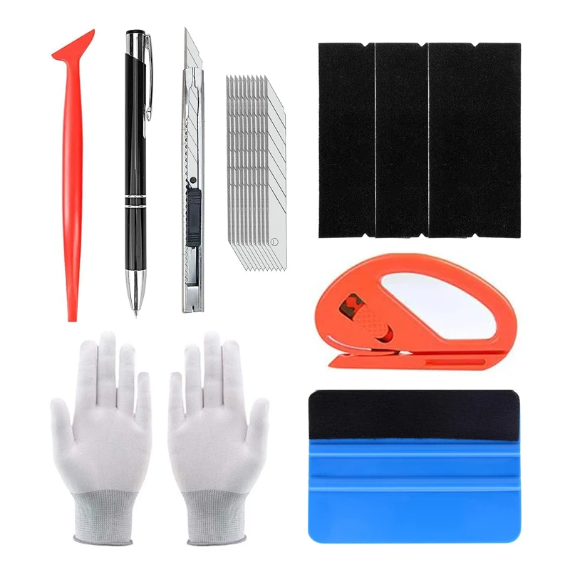9Pcs Car Glass Window Tint Film Installation Tools Kit with Air Release Tool Pen Felt Squeegee Vinyl Knife Vinyl Wrap Gloves