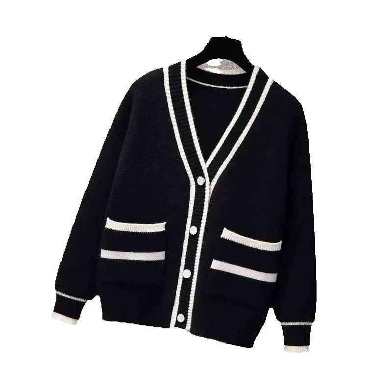 Autunno Golf Wear Donna 2024 Nuovo maglione da golf Cappotto casual in bianco e nero Moda scollo a V Cardigan in maglia Abbigliamento da golf da donna