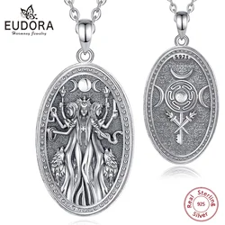 Eudora 925 스털링 실버 트리플 문 여신 목걸이, 헤케이트 개 부적 펜던트, 트리플 여신 쥬얼리, 여성 남성 선물