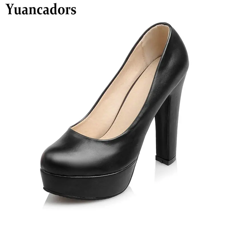 

PU Leather Black Pink 12cm Thick High Heel Pumps for Ladies Shallow Office Career Closed Toe Women Stiletto Shoes High Heels