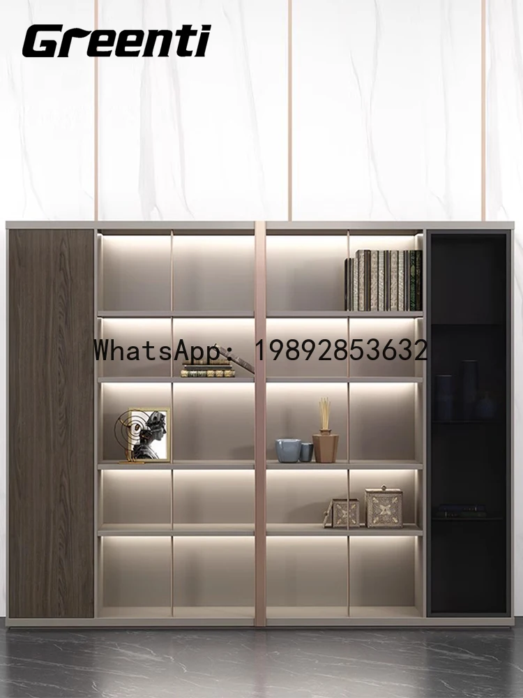 YFY Office Furniture File Cabinet Light Luxury Chairman's Office Background Cabinet Elegant Wooden Double Door Bookcase