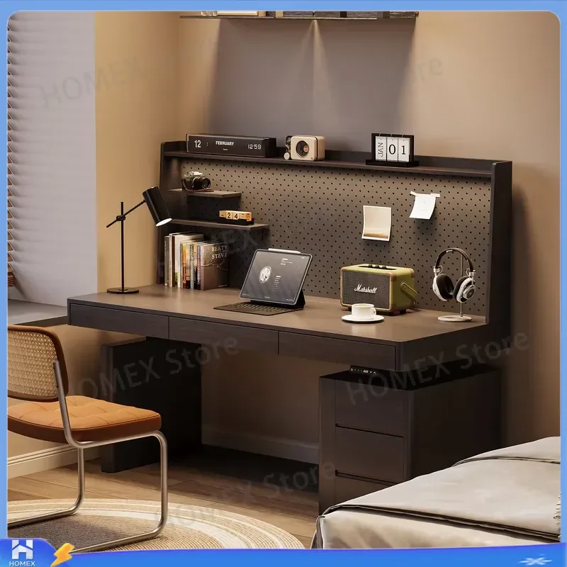 Modern Solid Wood Adjustable Height Desk Comfortable Study Table Perforated Panel Home Office Desk with Multi Layer Drawers