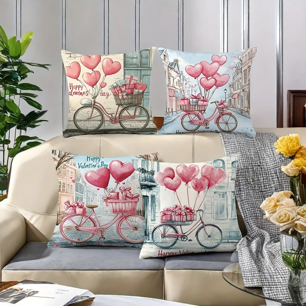 Valentine's Day decoration pillowcase gift sweet romantic home room decoration bicycle love balloon pattern Sofa cushion cover