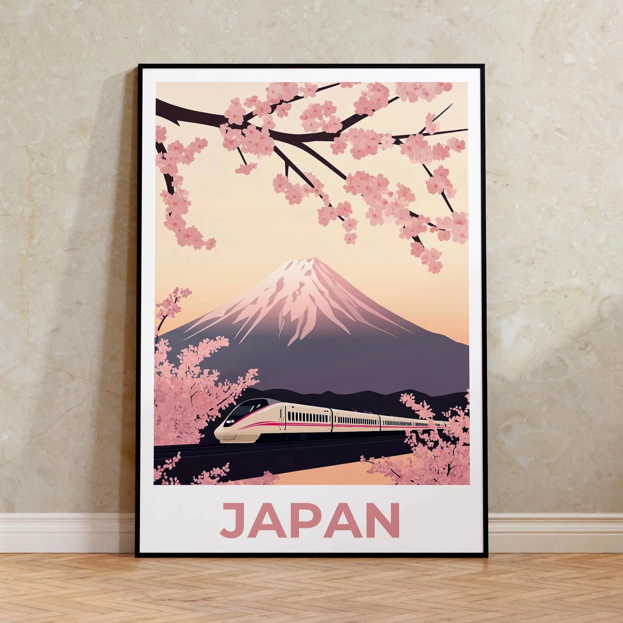 Vintage Japanese Landscape Canvas Print - Asian Art Railway Wall Art Poster for Living Room, Bedroom, Bathroom Decoration