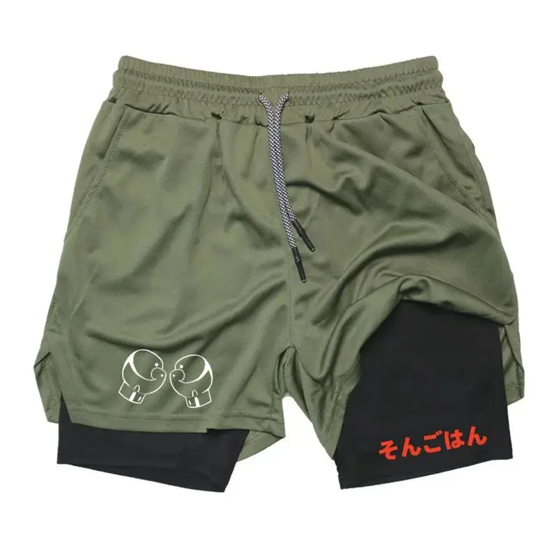 

Gym Jogging entraînement homme Fitness Sport 2 en 1 Short Anime Compression hommes t-shirt été séchage rapide